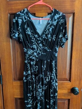 Black Floral Wrap Midi Dress